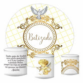 Lofaris Gold And White Kids Pigeon Round Baby Shower Backdrop